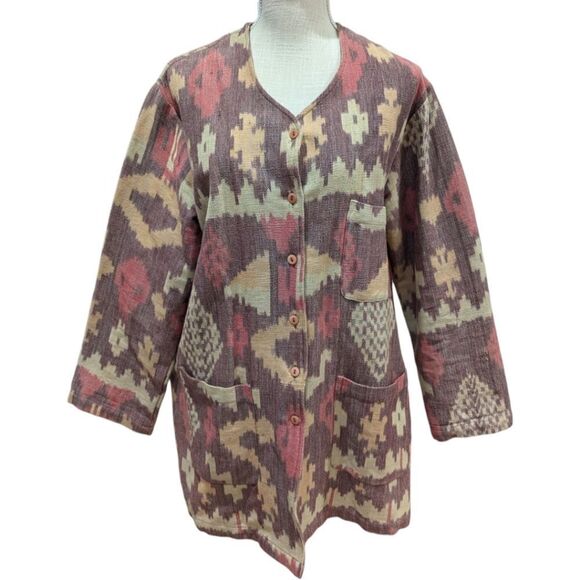 Laura & Kiran Southwest Aztec Tapestry Mauve Canvas Cotton Chore Jacket Size M/L - Picture 1 of 7